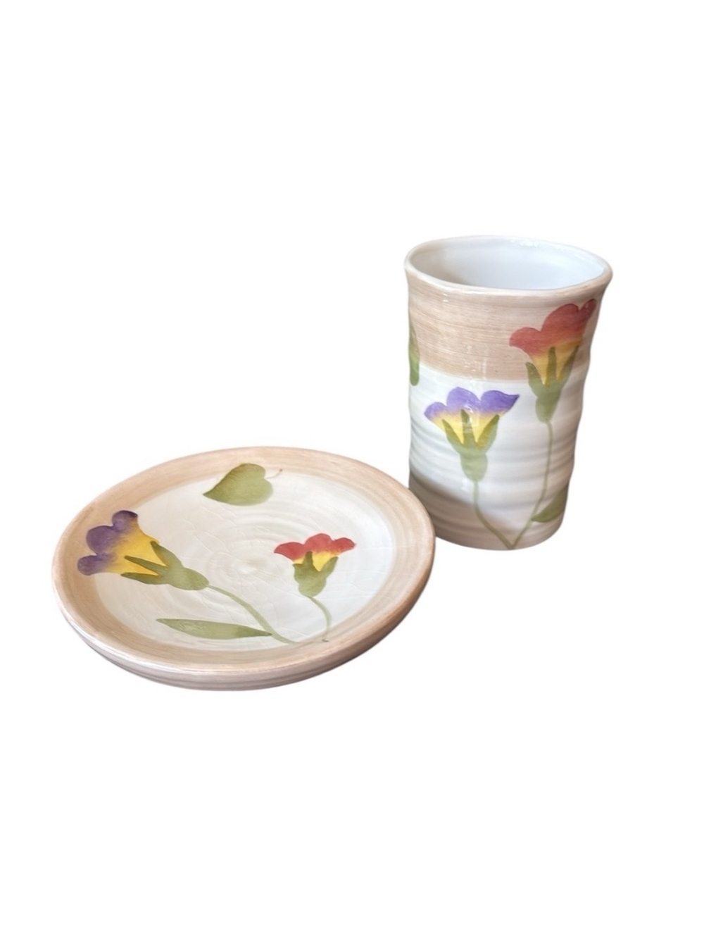 Croscill Floral Tulip Bud Bathroom‎ Cup and Soap Dish Ceramic Set